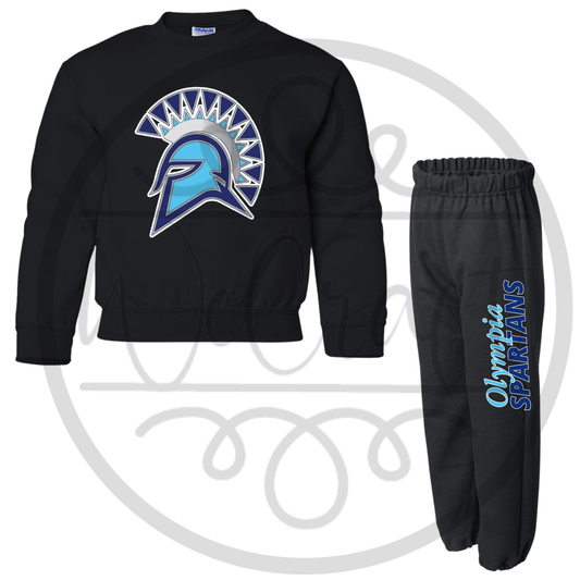 Youth Spartans Crewneck Sweat Set - Black