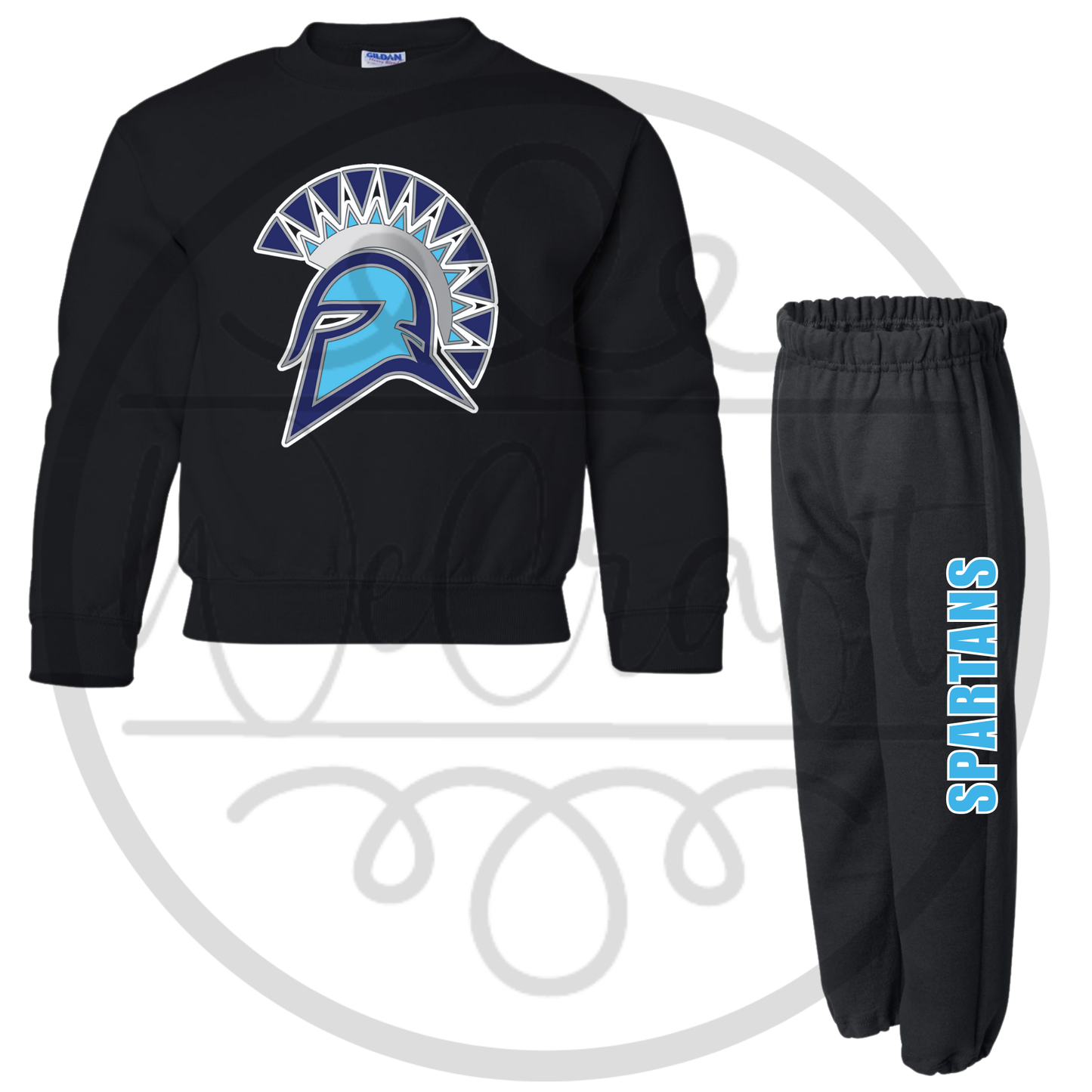 Youth Spartans Crewneck Sweat Set - Black