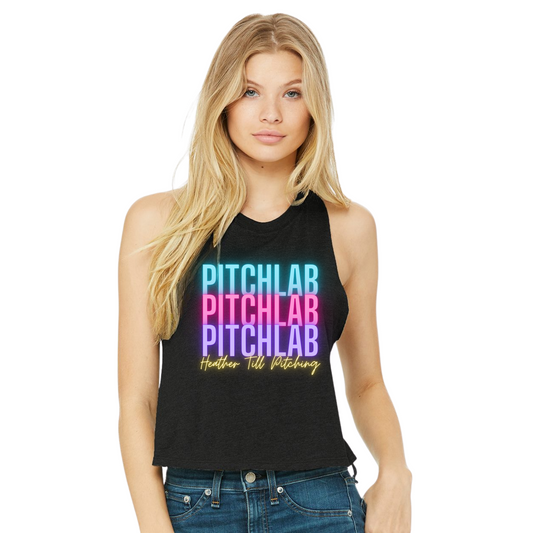 PitchLab Neon Stacked Bella + Canvas Racerback Cropped Tank