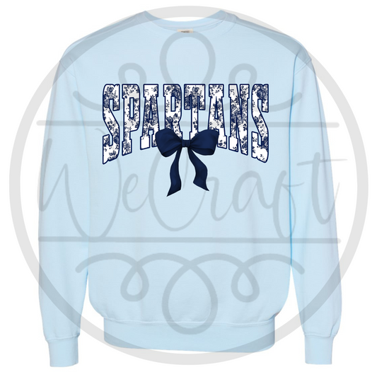 Navy Floral Spartans Bow - Comfort Colors