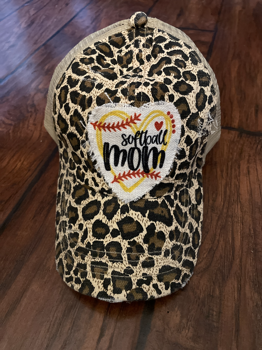 Softball Mom Distressed Ponytail Hat