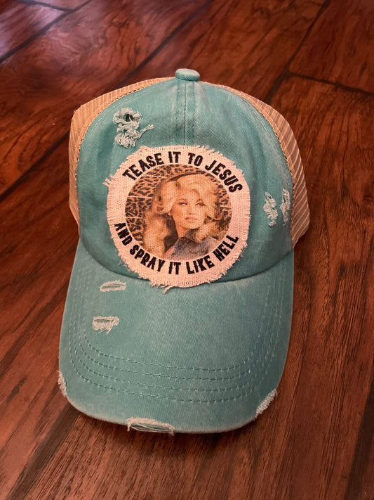 Tease it to Jesus Dolly Distressed Ponytail Hat