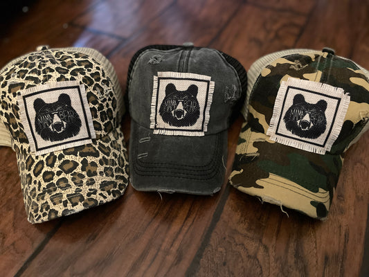 Mama Bear Distressed Ponytail Hat
