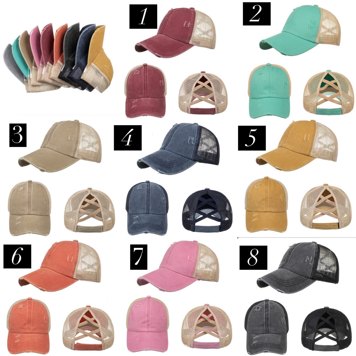 Custom Design Distressed Ponytail Hats